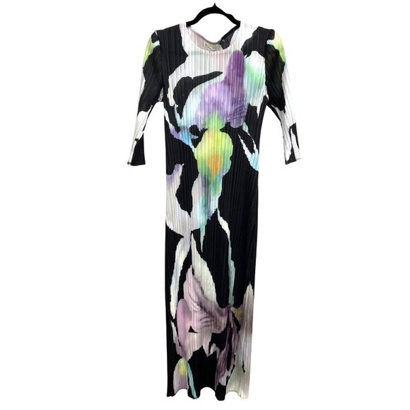 Nancy Yang Art-Inspired Midi Dress Abstract Floral Pleated Medium NWT - Picture 4 of 7